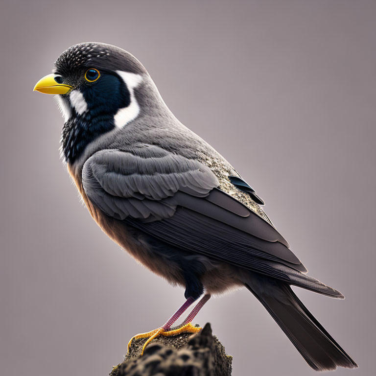 Bird with Yellow Beak and Striking White Cheek Patches