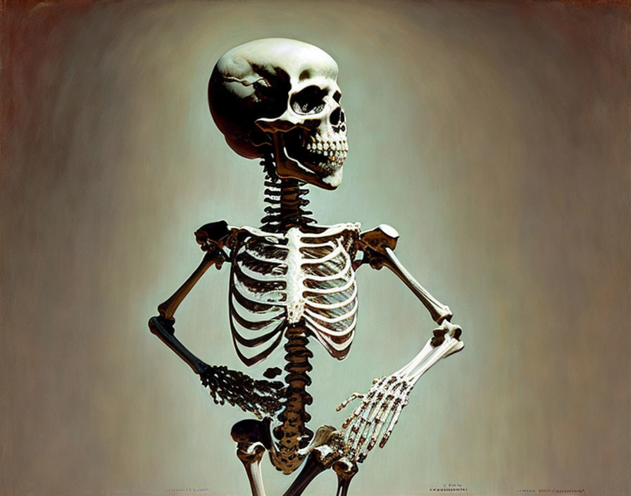 Detailed Human Skeleton Anatomy Illustration on Shaded Background