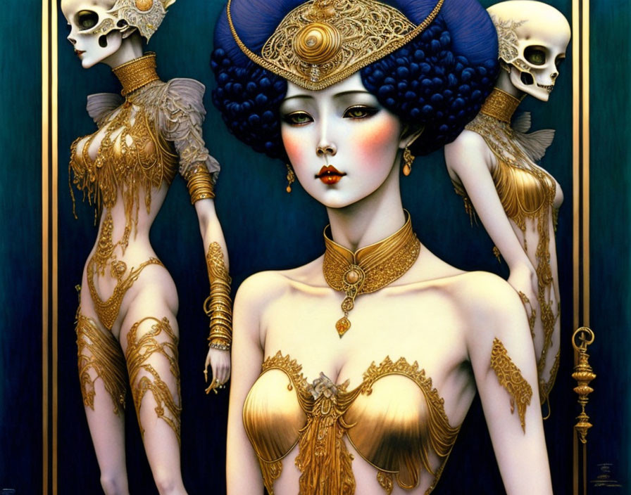 Stylized digital painting of a regal woman with fantasy elements