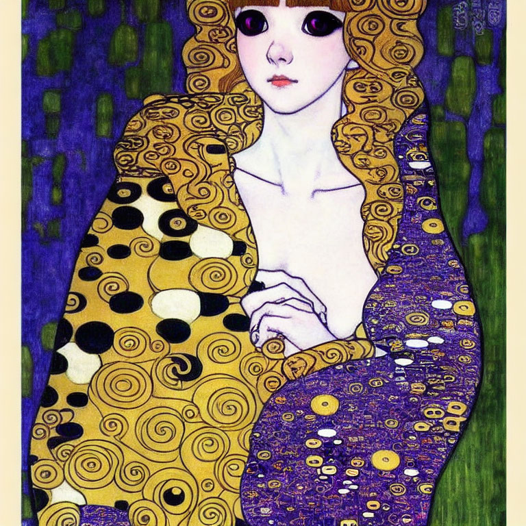 Art Nouveau style portrait of a woman in flowing golden garments