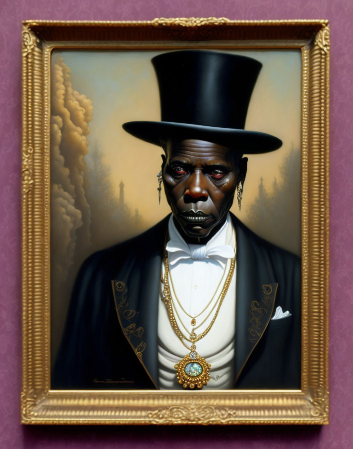 Dignified Man Portrait in Top Hat and Formal Attire