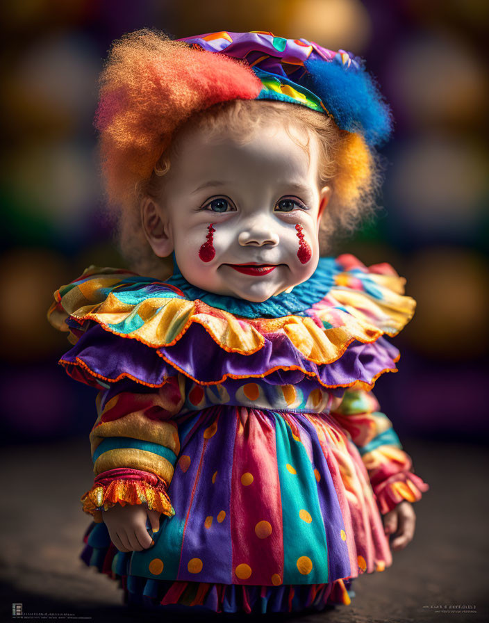 Colorful Toddler in Clown Costume Smiling