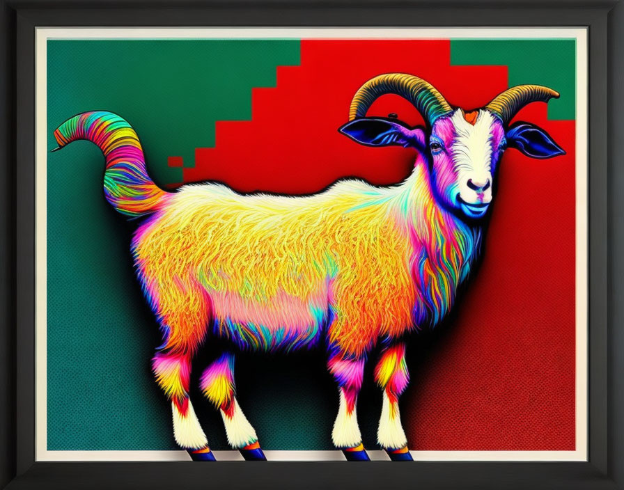 Colorful Goat Artwork with Pixelated Background