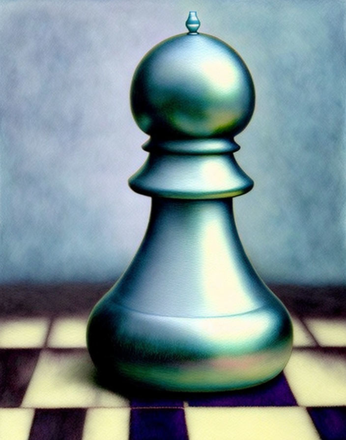 Digitally painted pawn on chessboard with dreamlike blur.