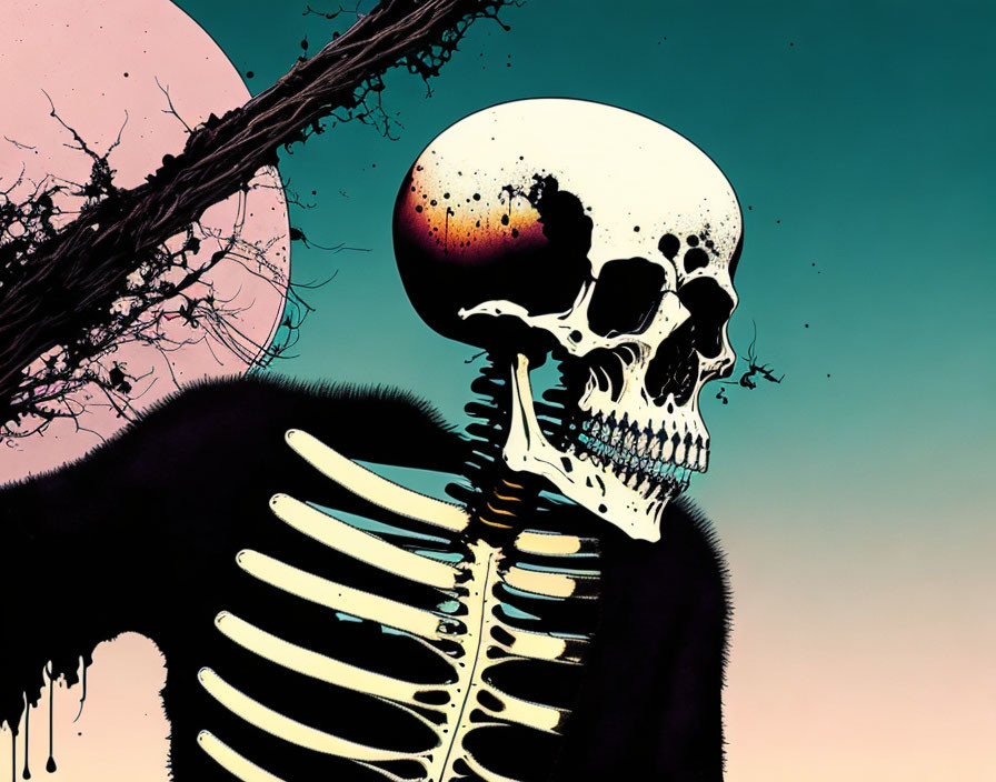 Colorful Human Skeleton Illustration on Twilight Sky Background