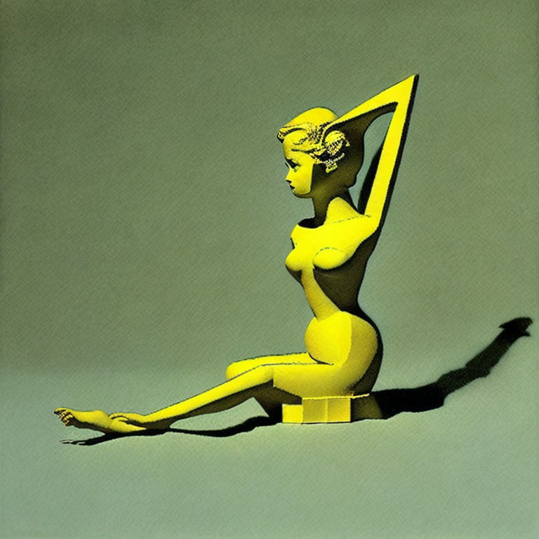 Monochromatic Yellow Seated Female Figure with Elongated Limbs