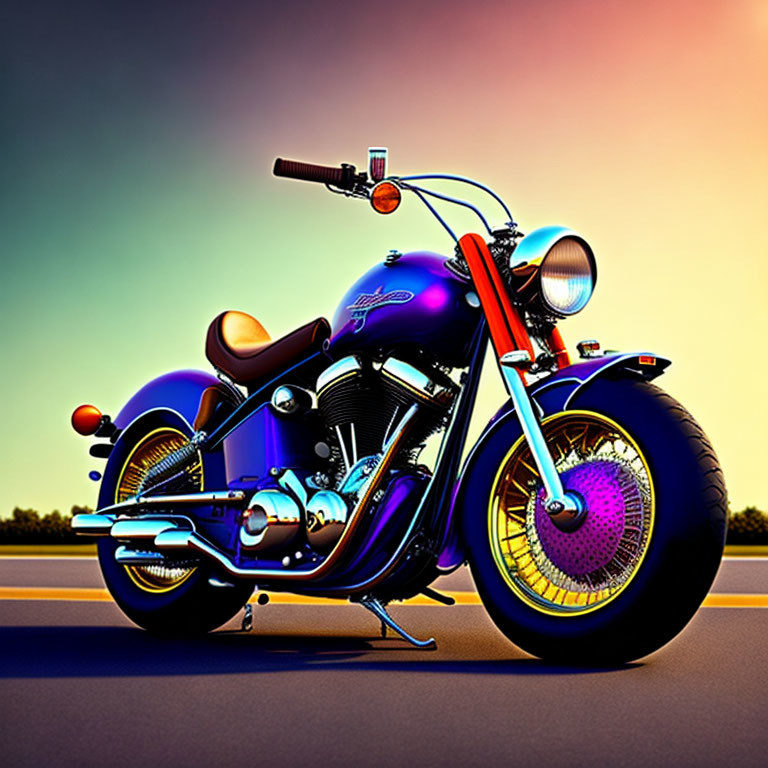 Classic Motorcycle with Chrome Accents on Empty Road at Dusk