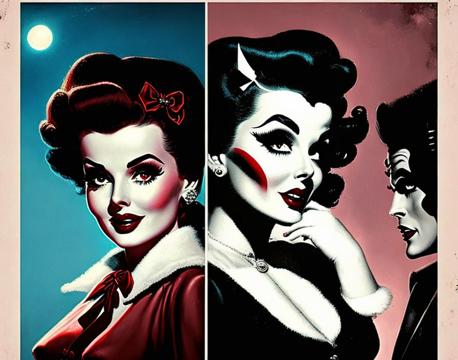 Split-image transformation from 1950s classic to comic villain