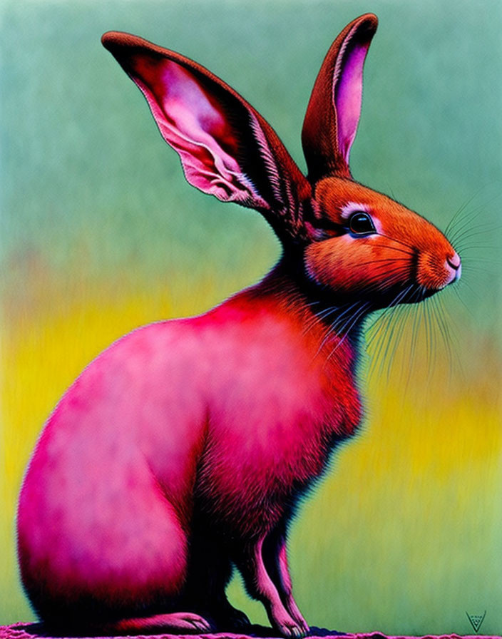 Colorful Rabbit Illustration with Exaggeratedly Long Ears on Gradient Background