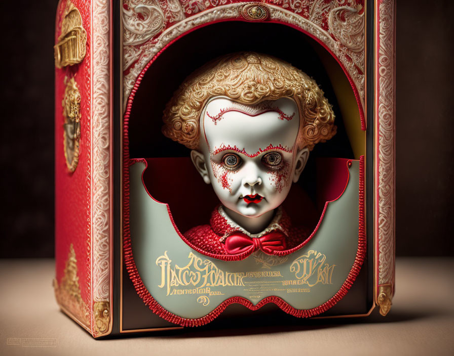 Ornate decorative box with classical clown face design