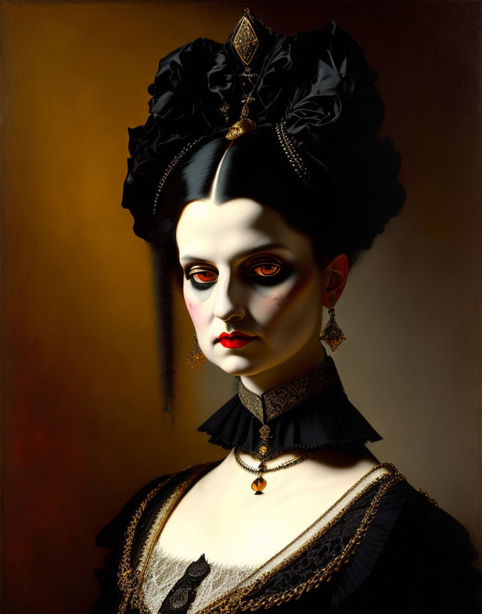 Stylized portrait of a woman in gothic attire with dark hair