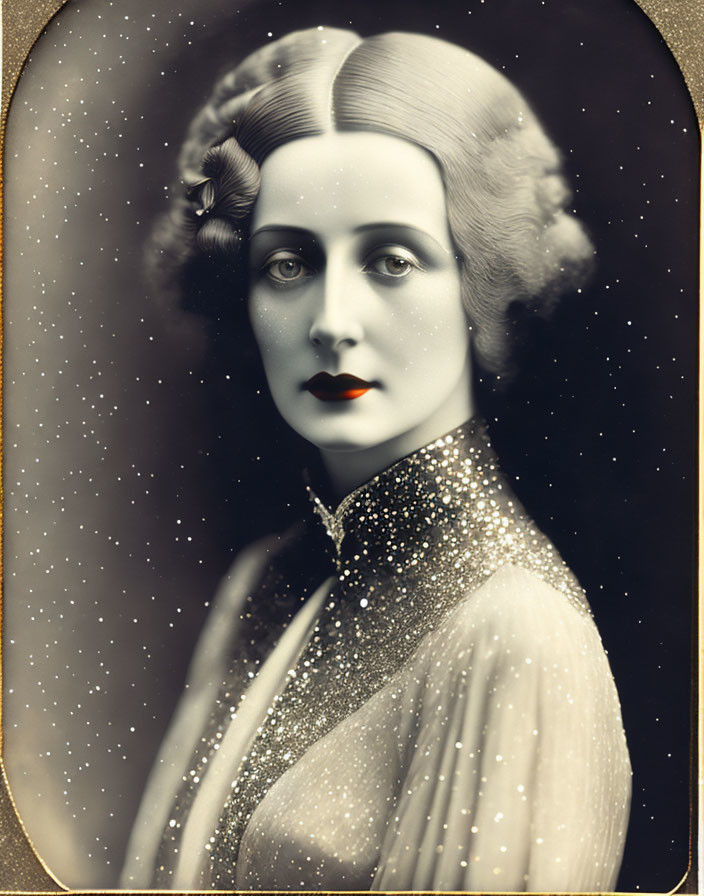 Elegant vintage monochrome portrait of a woman with classic early 20th-century glamour