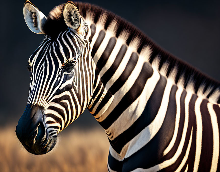 Striped Zebra with Bold Black and White Pattern on Golden Background