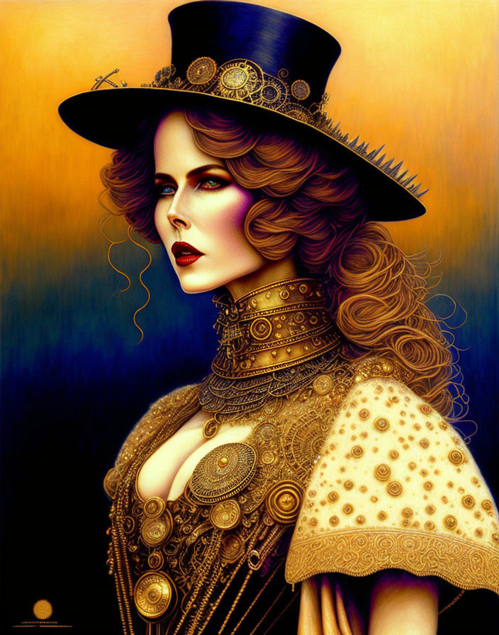 Steampunk-themed portrait of a woman in ornate outfit