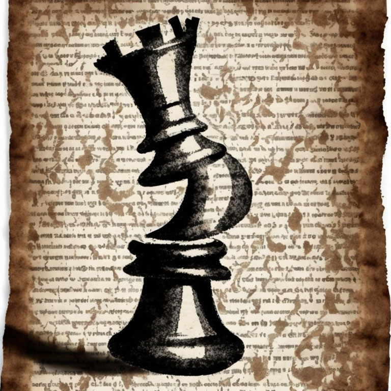 Illustrated chess queen on sepia background with handwritten text