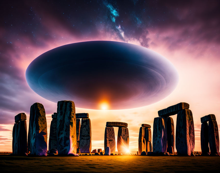 Mysterious UFO over Stonehenge at twilight