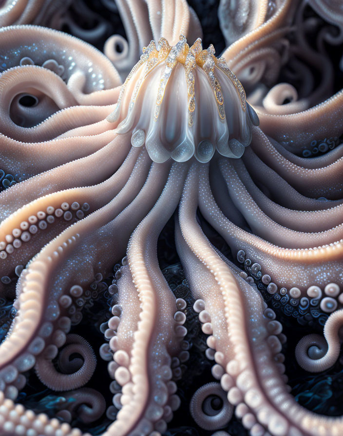 Surreal octopus-like entity with fractal tentacles in digital artwork