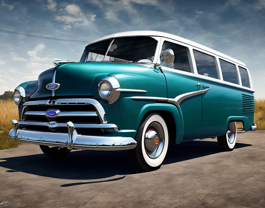 Classic Teal Ford Station Wagon in Sunny Outdoor Setting