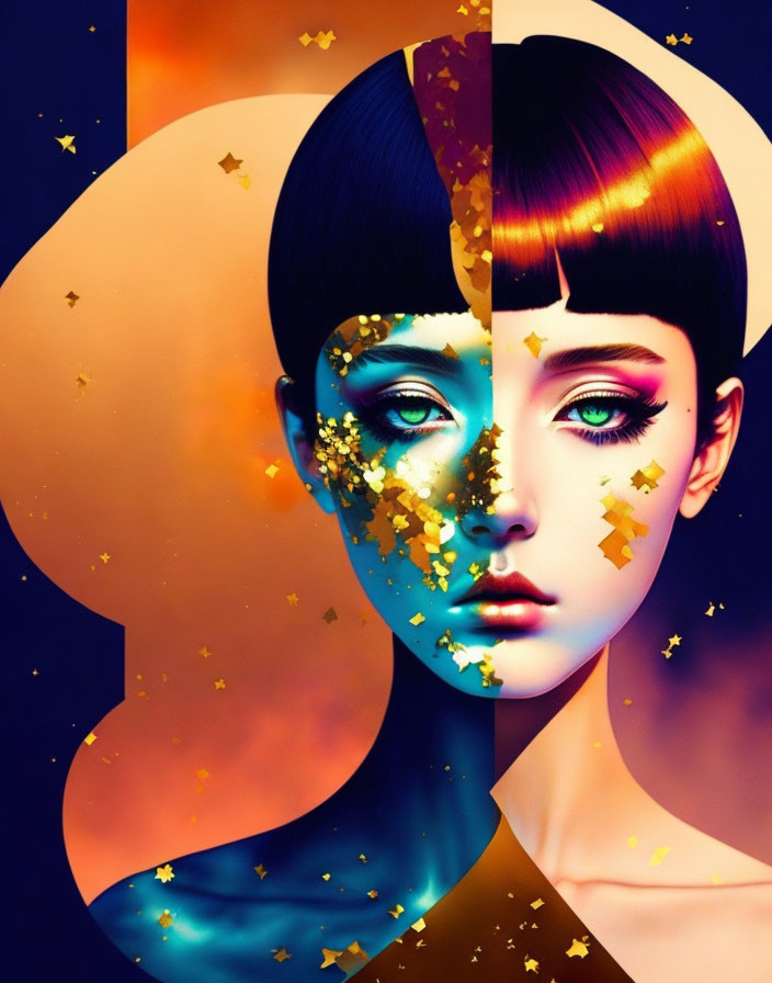 Cosmic-themed digital artwork of a woman's face with vibrant colors