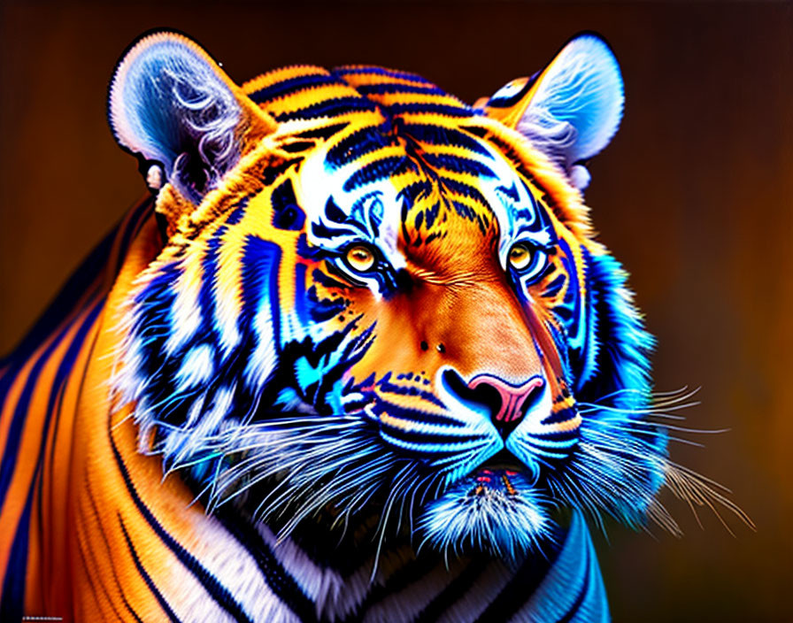 Colorful Tiger Face Artwork with Enhanced Bright Hues