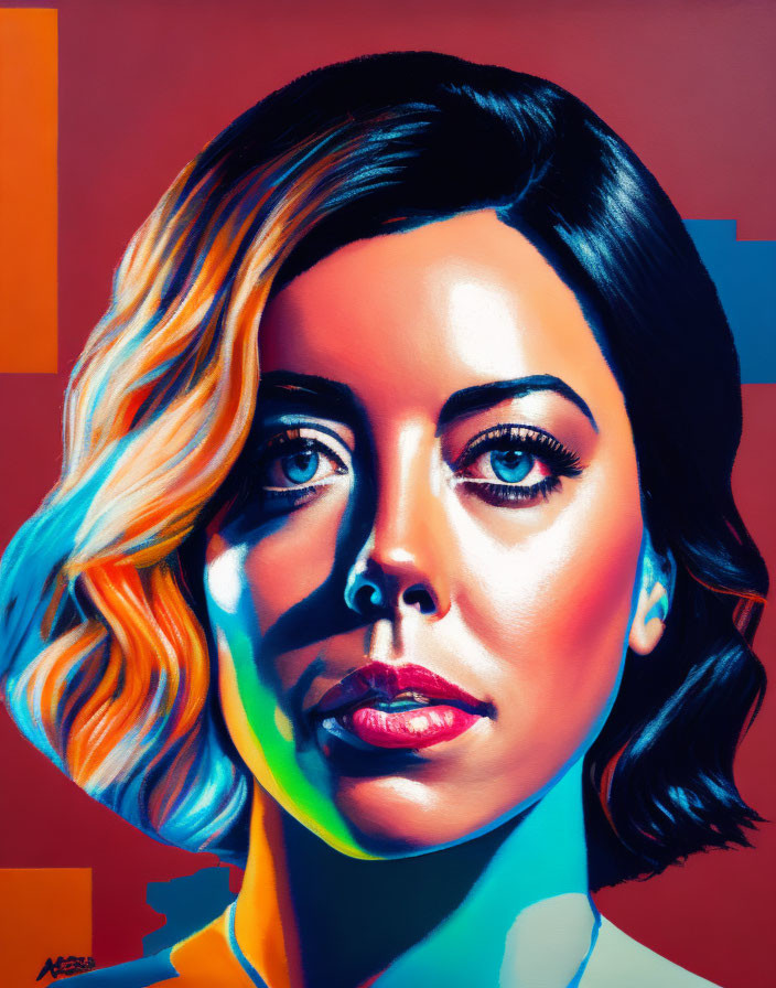 Colorful Modern Art Portrait with Striking Contrast and Mosaic Hues