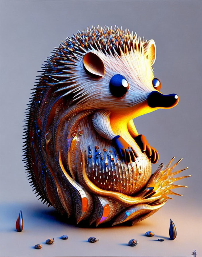 Colorful Stylized Hedgehog Art with Exaggerated Features