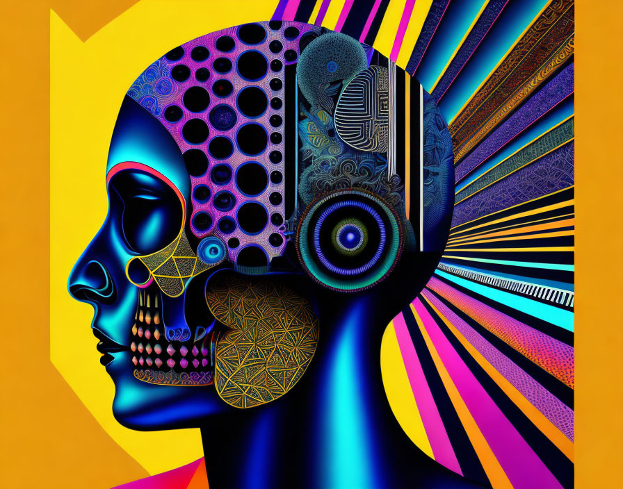 Colorful geometric profile of a human head with tech-inspired design