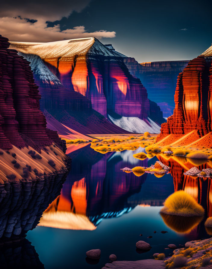 Vivid Rock Formations Along Serene River