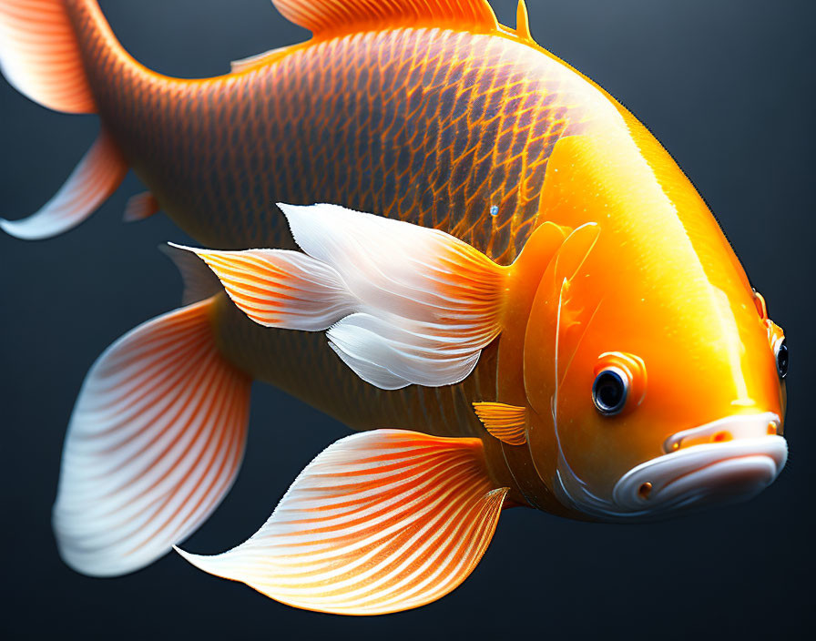 Vibrant Orange and White Koi Fish Swimming Gracefully on Dark Background