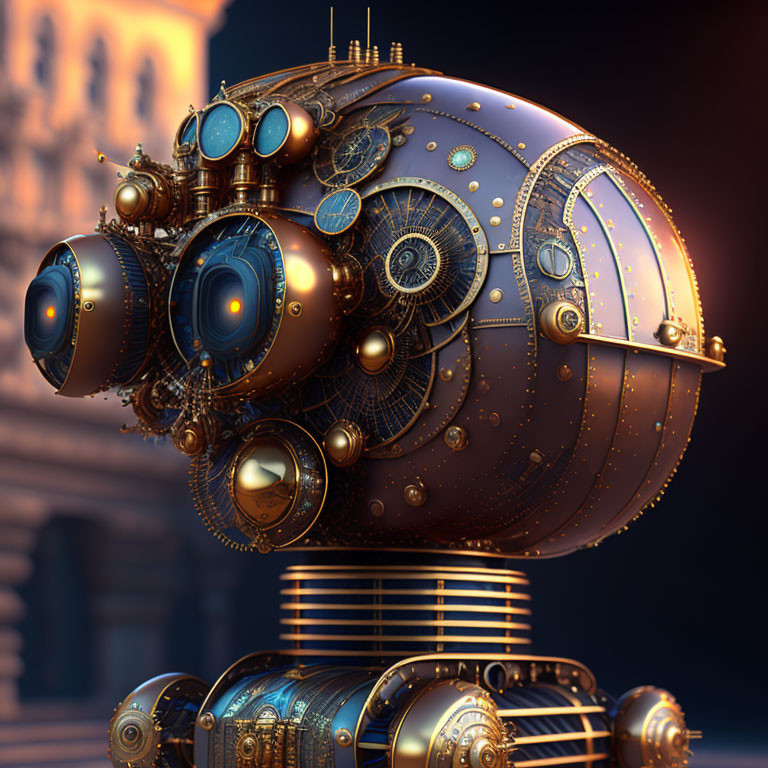 Detailed Steampunk Submarine with Brass Gears and Portholes