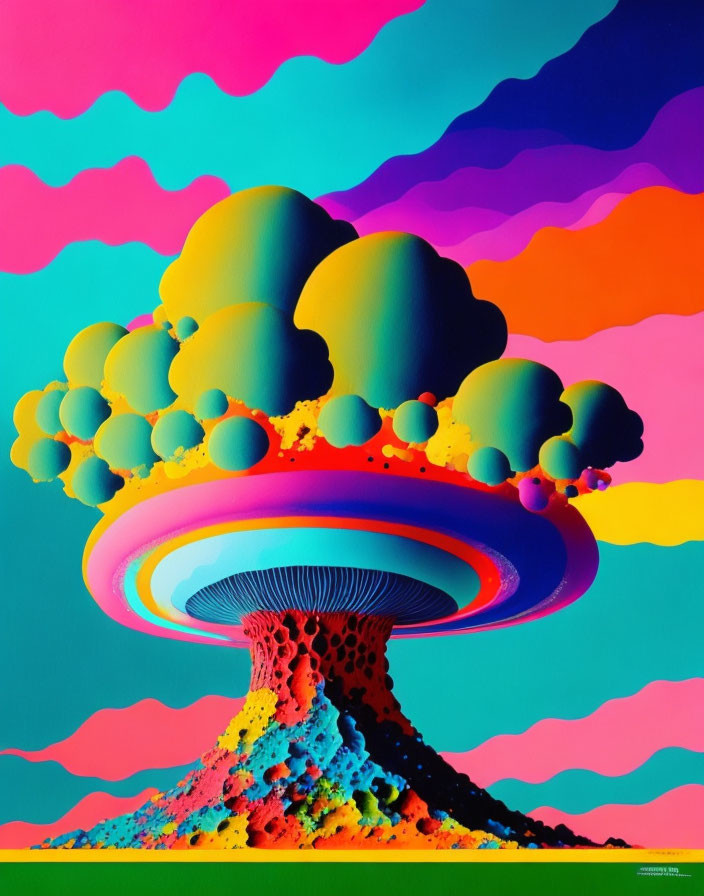 Colorful Mushroom Cloud Artwork with Cartoon Style