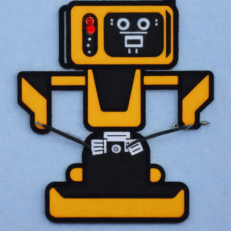 Black and Yellow Robot Patch with Red Button Details and Attachment Loop