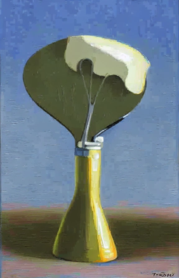 Yellow Vase with Melty Cheese-Like Top on Blue Background