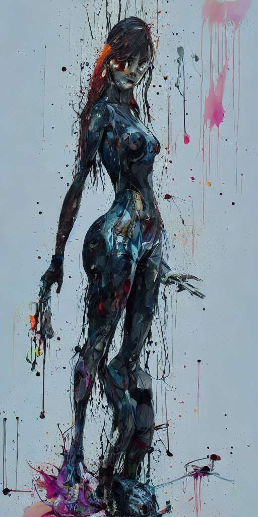 Female Figure Digital Painting with Dynamic Splattered Paint Effect