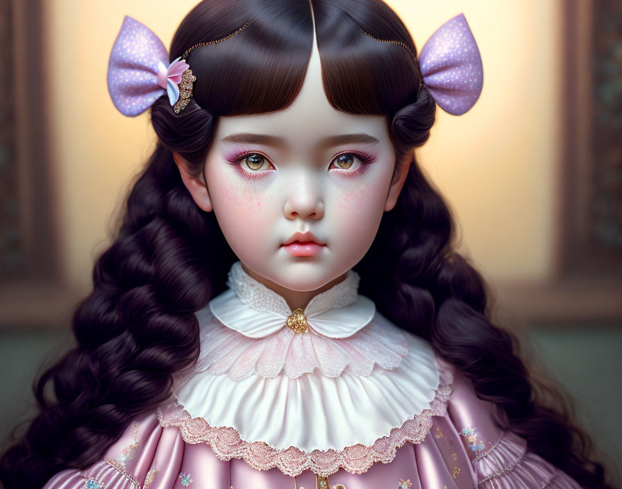 Digital image of a doll-like girl with expressive eyes and fantasy-inspired features