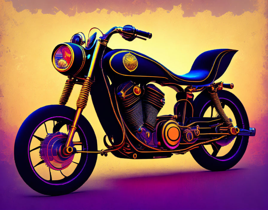 Colorful Retro-Futuristic Motorcycle Illustration on Gradient Background