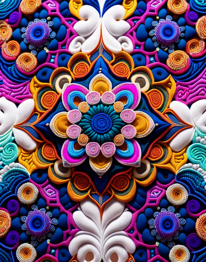 Colorful Symmetrical Mandala Artwork with 3D Patterns