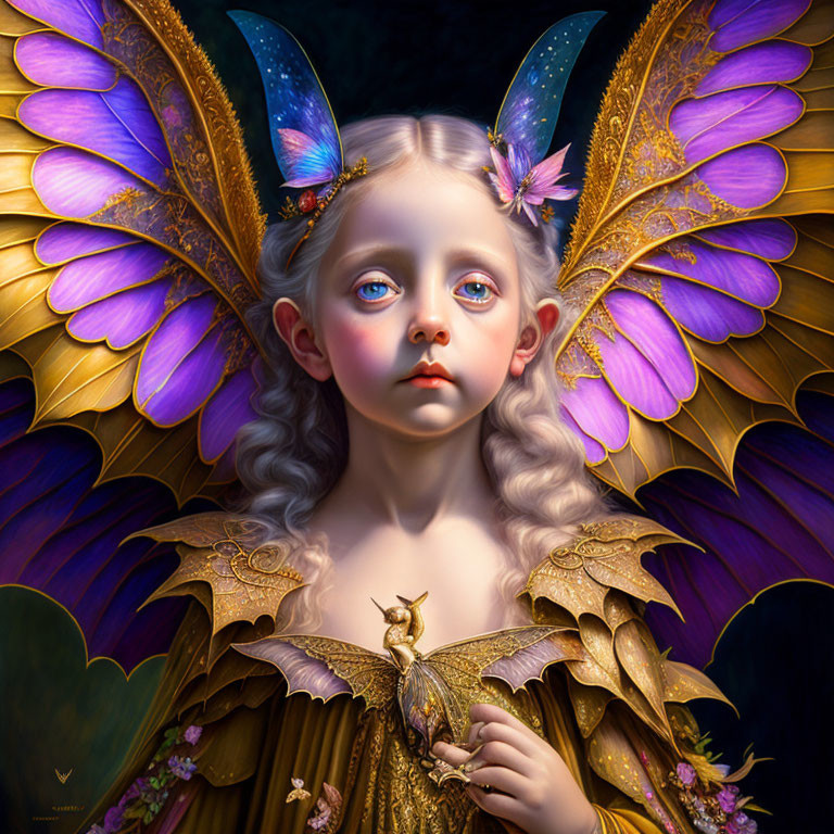 Digital Art: Young Girl with Blue Eyes and Butterfly Wings