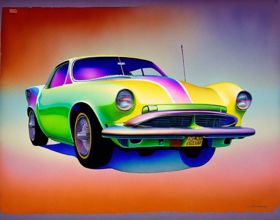 Vibrant Vintage Car with Psychedelic Paint Job