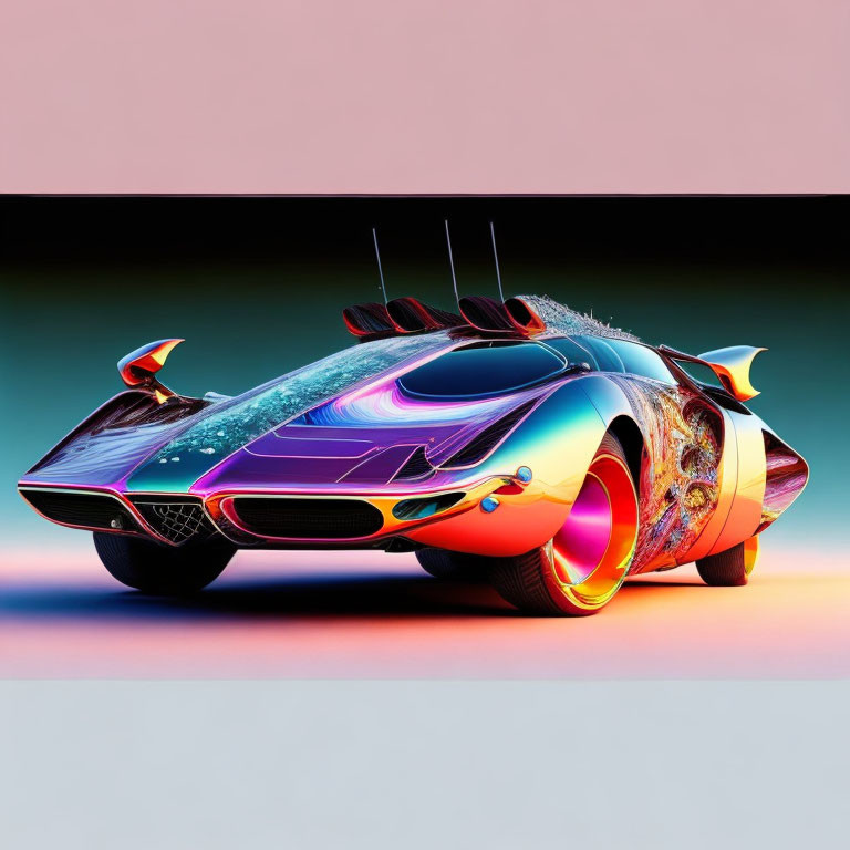 Vibrant futuristic car with psychedelic colors and sleek design