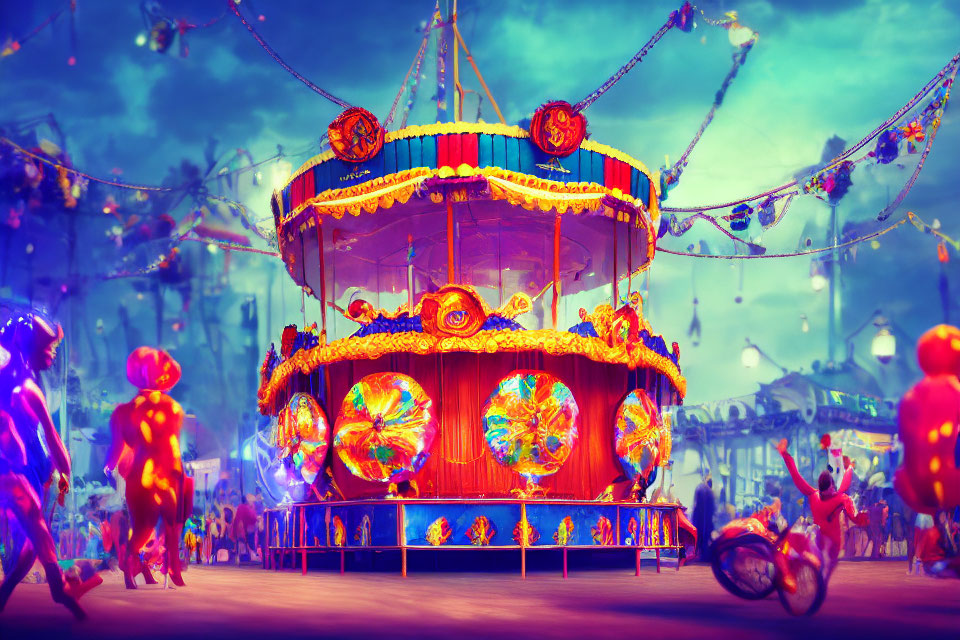 Colorful Glowing Carousel in Festive Setting at Dusk