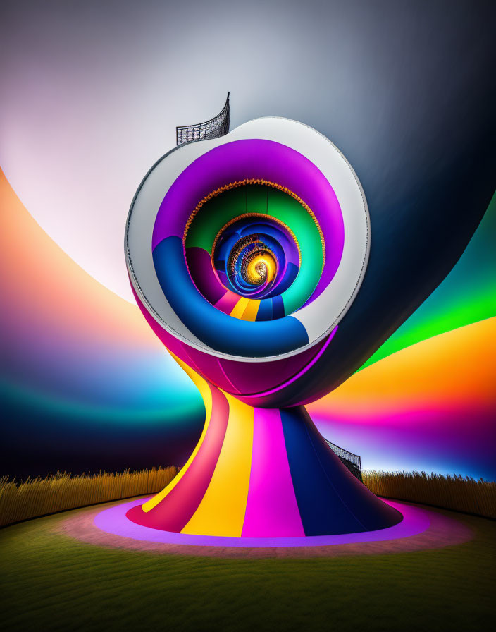 Colorful Spiral Artwork Against Dusk Sky