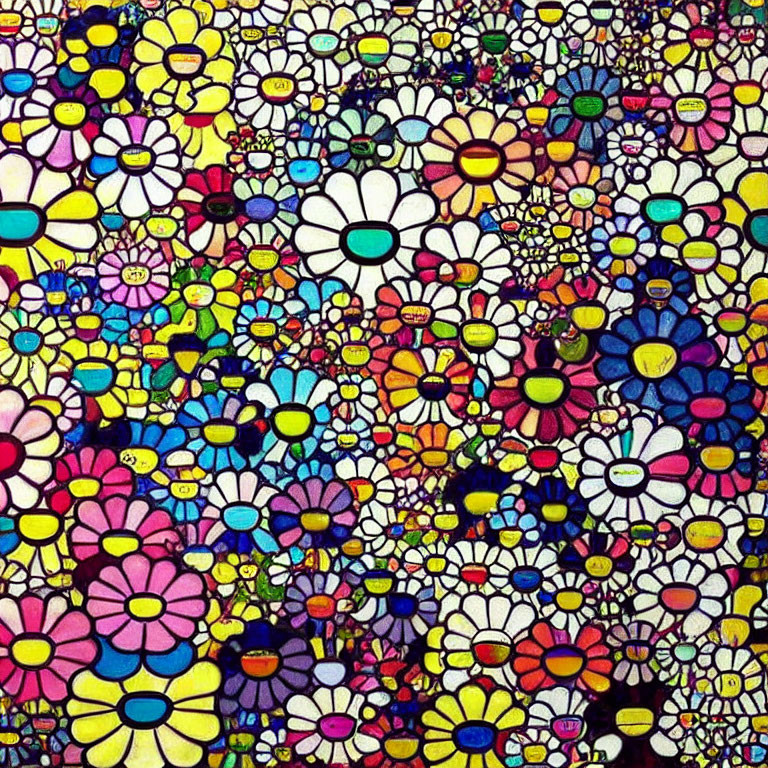 Colorful Flower Mosaic in Psychedelic Pattern