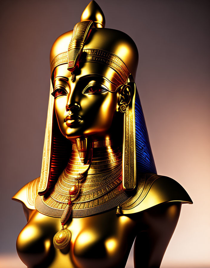 Elaborate Egyptian Pharaoh Bust on Warm Background