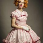 Woman in Pink Dress with Geometric Patterns and Yellow Headdress