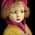 Girl with Curly Hair in Pink Hat, Pink Eyes, Yellow Top, and Pink Scarf