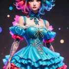 Colorful Person Artwork with Bright Hair and Dress on Dark Background