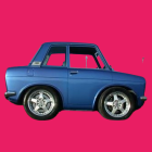 Stylized blue car illustration on bright pink background