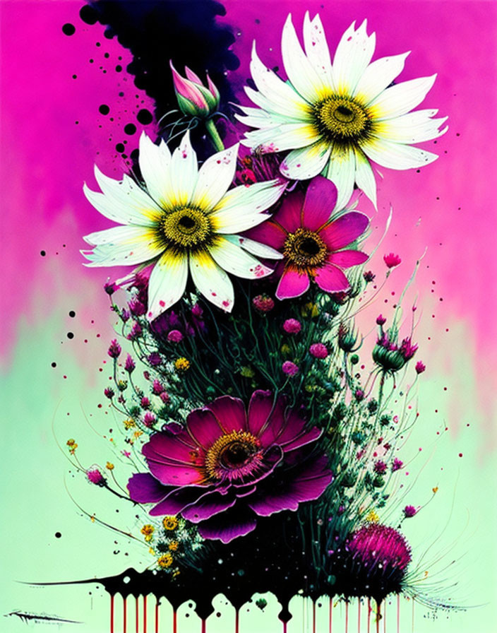 Colorful Digital Artwork: Bouquet of Flowers in Pinks and Purples