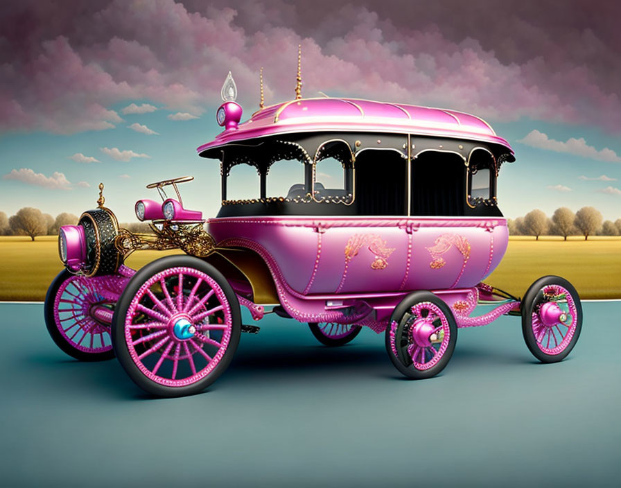 Vintage-style Carriage with Golden Embellishments and Pastel Color Scheme